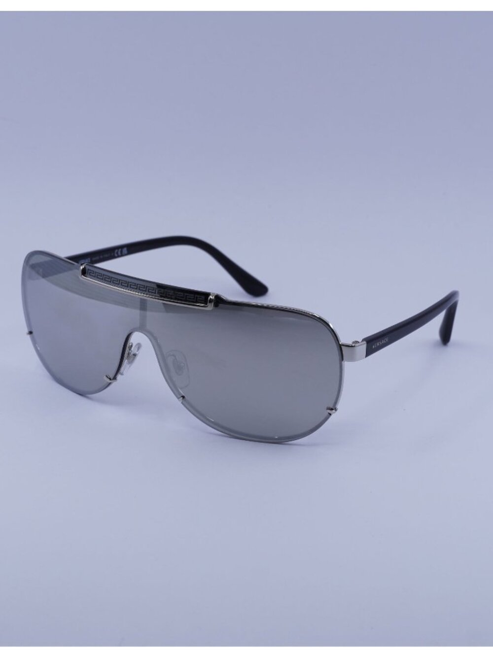 Versace VE2140 10006G Sunglasses Silver Shield Frame, Light Grey Lenses